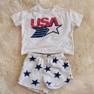 USA Star Print T-Shirt and Shorts Set